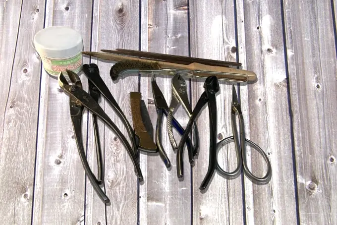 Image représentant l'ensemble des outils à bonsaï