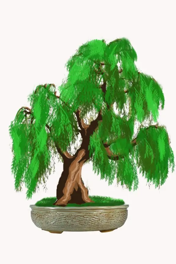 Pièce artisanale rustique très élégante, aux nuances vert antique et beiges, parfaite pour sublimer votre collection d’arbres miniatures.